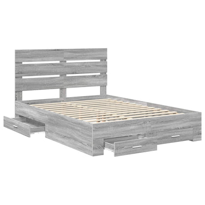 vidaXL Bed Frame with Drawer Grey Sonoma 150 x 200 cm Engineered Wood