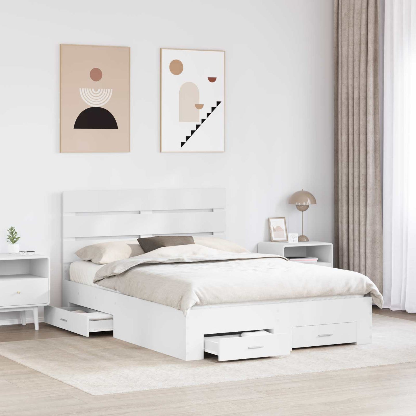 vidaXL Bed Frame with Drawer White 140 x 200 cm Engineered Wood
