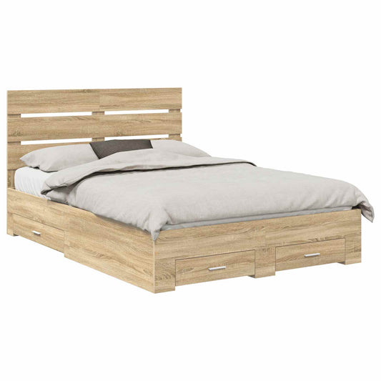 vidaXL Bed Frame with Drawer Sonoma Oak 140 x 190 cm Engineered Wood