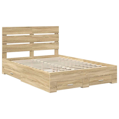 vidaXL Bed Frame with Drawer Sonoma Oak 140 x 190 cm Engineered Wood