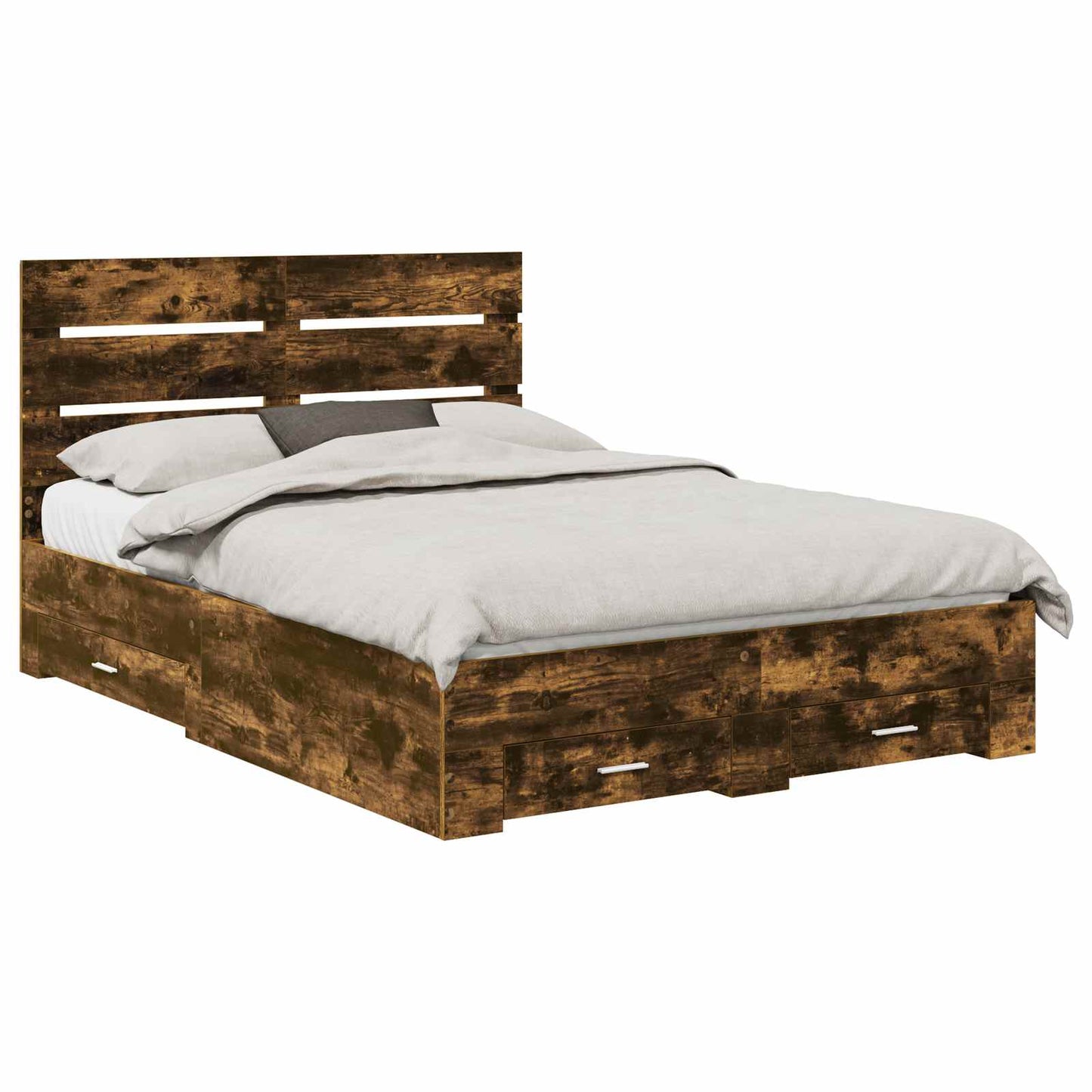 vidaXL Bed Frame with Drawer Smoked Oak 140 x 190 cm Engineered Wood