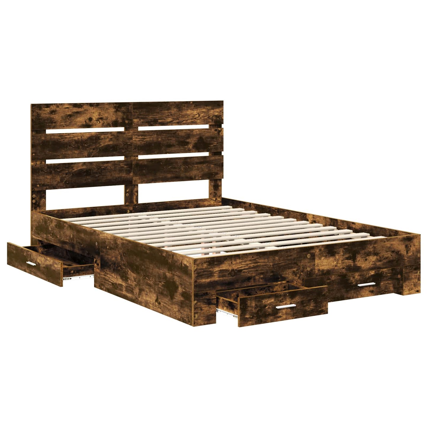 vidaXL Bed Frame with Drawer Smoked Oak 140 x 190 cm Engineered Wood