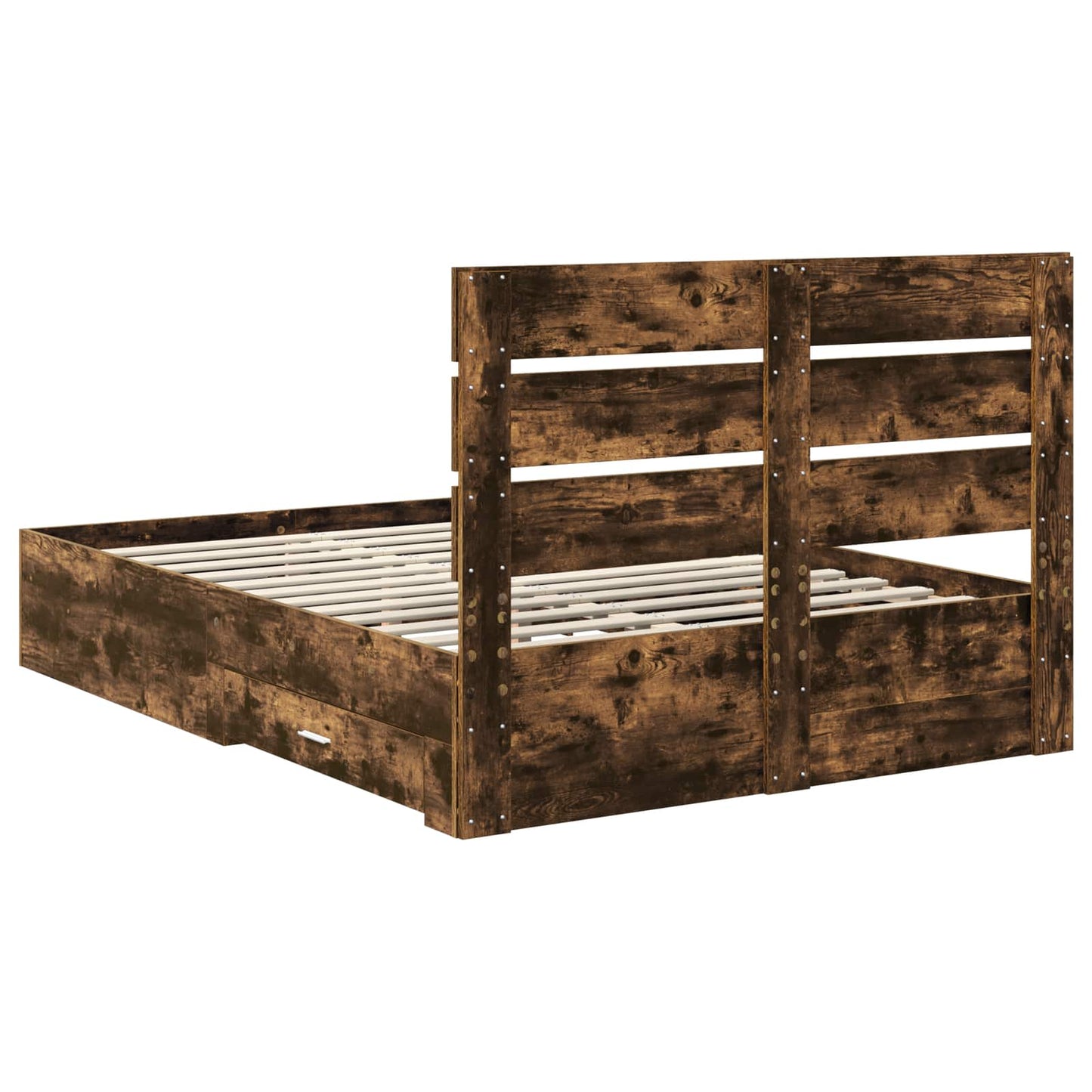 vidaXL Bed Frame with Drawer Smoked Oak 140 x 190 cm Engineered Wood
