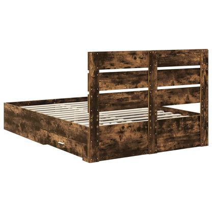 vidaXL Bed Frame with Drawer Smoked Oak 140 x 190 cm Engineered Wood