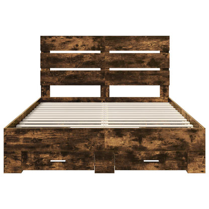 vidaXL Bed Frame with Drawer Smoked Oak 140 x 190 cm Engineered Wood