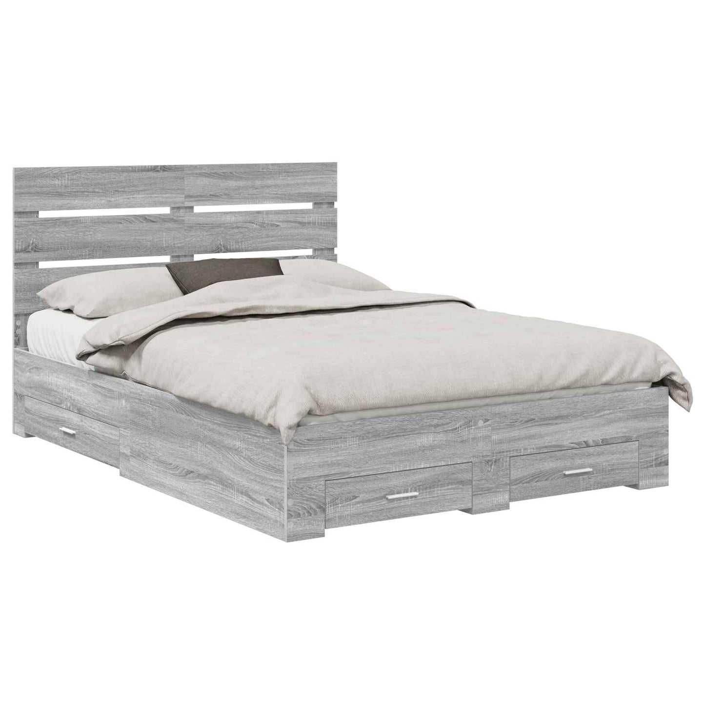 vidaXL Bed Frame with Drawer Grey Sonoma 140 x 190 cm Engineered Wood