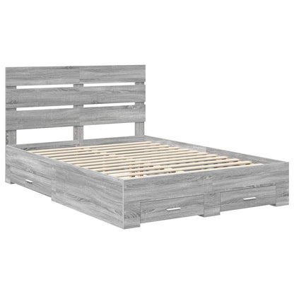 vidaXL Bed Frame with Drawer Grey Sonoma 140 x 190 cm Engineered Wood
