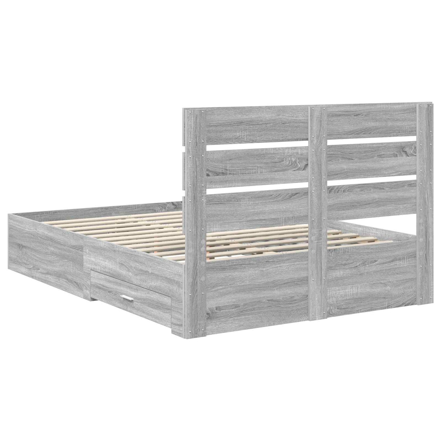 vidaXL Bed Frame with Drawer Grey Sonoma 140 x 190 cm Engineered Wood