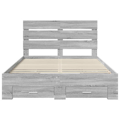 vidaXL Bed Frame with Drawer Grey Sonoma 140 x 190 cm Engineered Wood