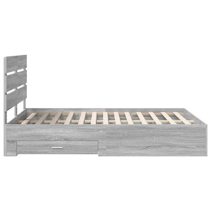 vidaXL Bed Frame with Drawer Grey Sonoma 140 x 190 cm Engineered Wood