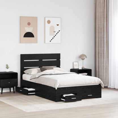 vidaXL Bed Frame with Drawer Black Oak 135 x 190 cm Engineered Wood