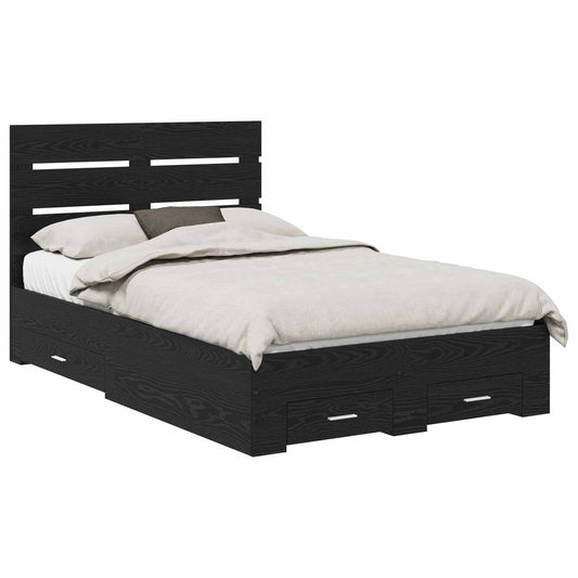 vidaXL Bed Frame with Drawer Black Oak 135 x 190 cm Engineered Wood