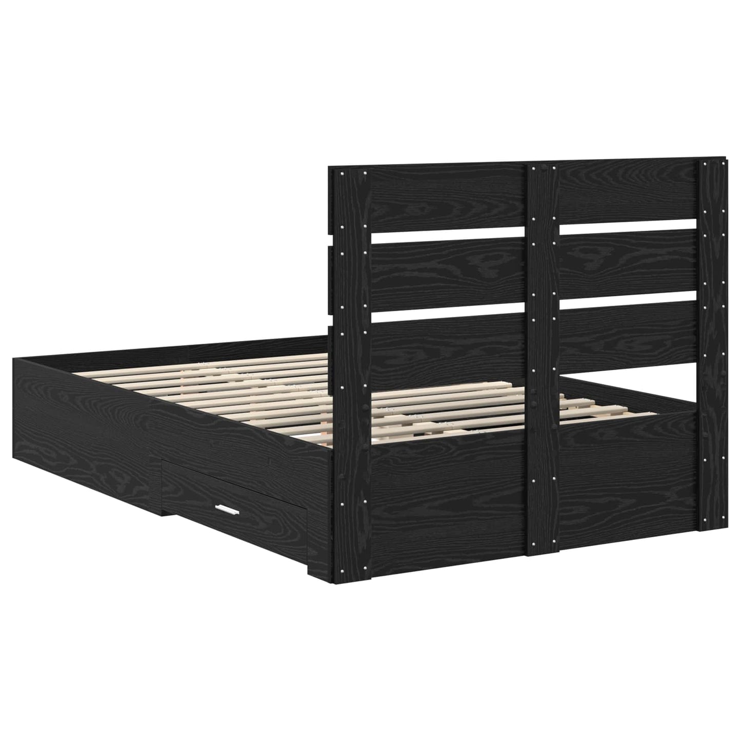 vidaXL Bed Frame with Drawer Black Oak 135 x 190 cm Engineered Wood