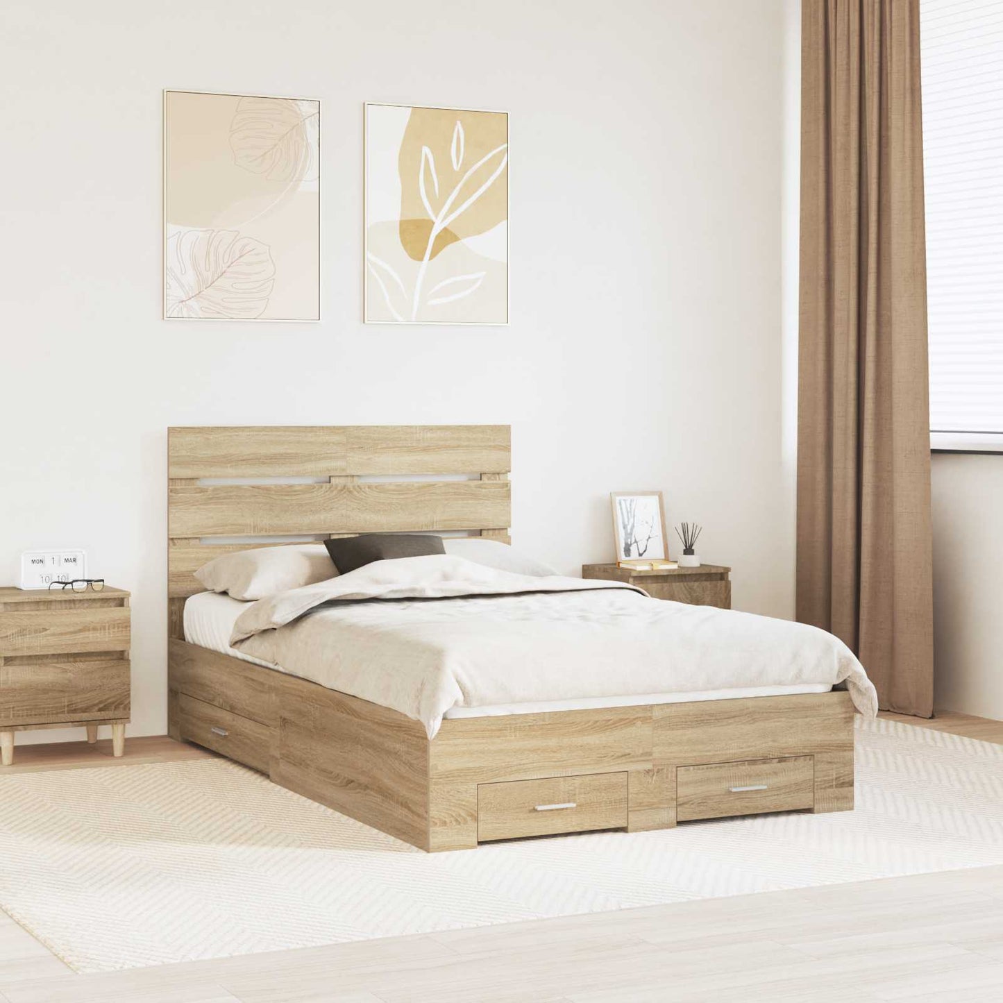 vidaXL Bed Frame with Drawer Sonoma Oak 135 x 190 cm Engineered Wood