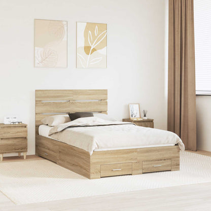 vidaXL Bed Frame with Drawer Sonoma Oak 135 x 190 cm Engineered Wood