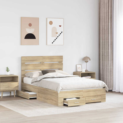vidaXL Bed Frame with Drawer Sonoma Oak 135 x 190 cm Engineered Wood