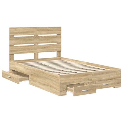 vidaXL Bed Frame with Drawer Sonoma Oak 135 x 190 cm Engineered Wood