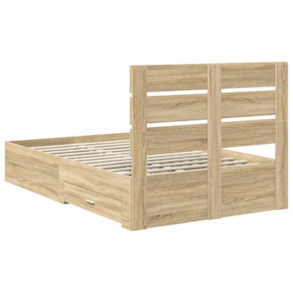 vidaXL Bed Frame with Drawer Sonoma Oak 135 x 190 cm Engineered Wood