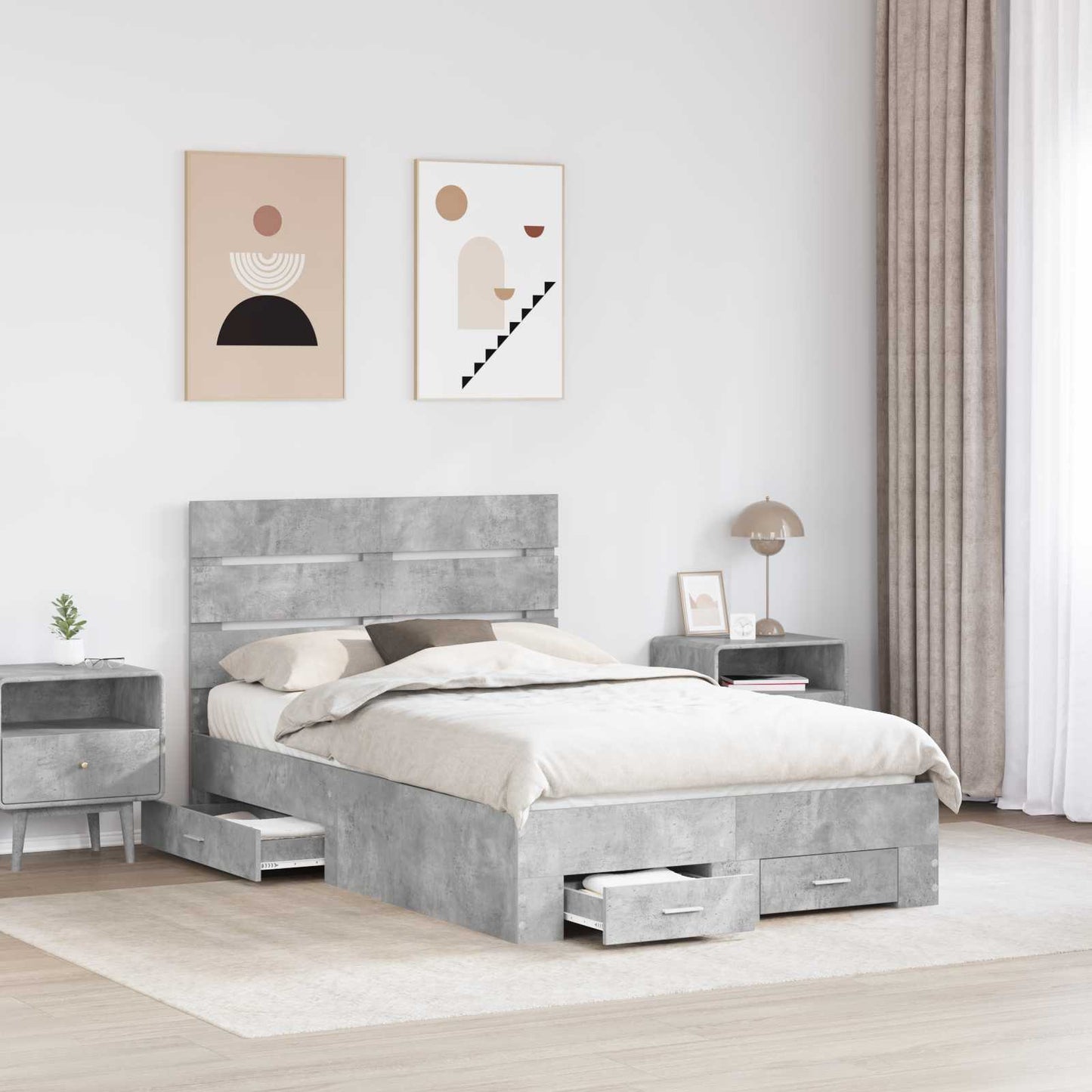 vidaXL Bed Frame Concrete Grey 135 x 190 cm Engineered Wood