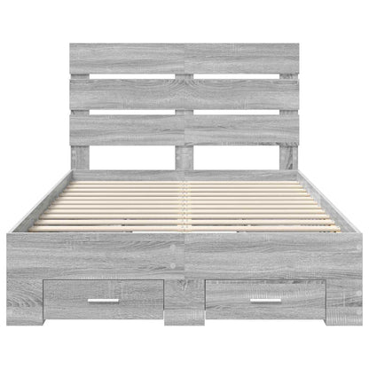vidaXL Bed Frame with Drawer Grey Sonoma 135 x 190 cm Engineered Wood