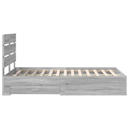 vidaXL Bed Frame with Drawer Grey Sonoma 135 x 190 cm Engineered Wood