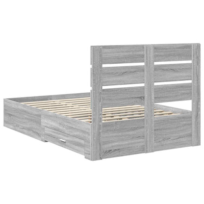 vidaXL Bed Frame with Drawer Grey Sonoma 120 x 200 cm Engineered Wood