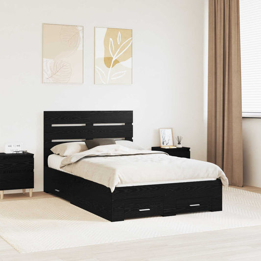 vidaXL Bed Frame with Drawer Black Oak 120 x 190 cm Engineered Wood