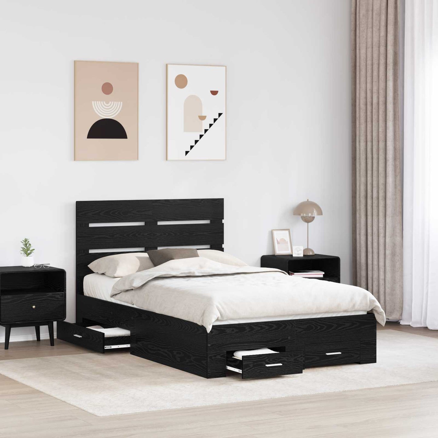 vidaXL Bed Frame with Drawer Black Oak 120 x 190 cm Engineered Wood