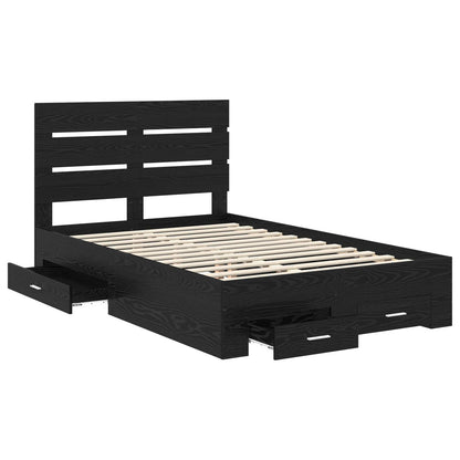 vidaXL Bed Frame with Drawer Black Oak 120 x 190 cm Engineered Wood
