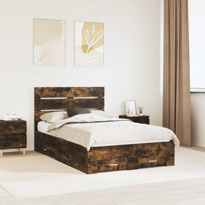 vidaXL Bed Frame with Drawer Smoked Oak 120 x 190 cm Engineered Wood
