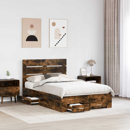 vidaXL Bed Frame with Drawer Smoked Oak 120 x 190 cm Engineered Wood