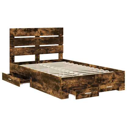 vidaXL Bed Frame with Drawer Smoked Oak 120 x 190 cm Engineered Wood