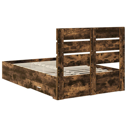vidaXL Bed Frame with Drawer Smoked Oak 120 x 190 cm Engineered Wood