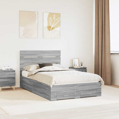vidaXL Bed Frame with Drawer Grey Sonoma 120 x 190 cm Engineered Wood