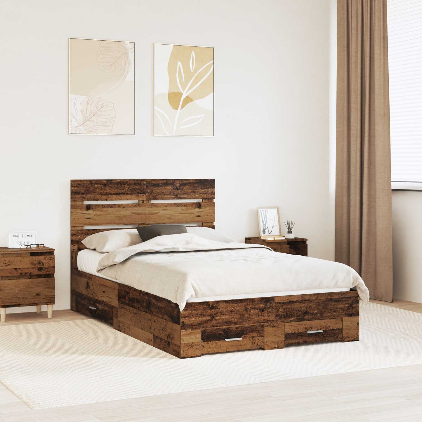 vidaXL Bed Frame with Drawer Old Wood 120 x 190 cm Engineered Wood