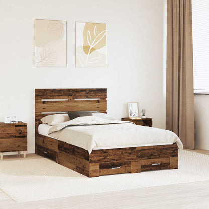 vidaXL Bed Frame with Drawer Old Wood 120 x 190 cm Engineered Wood