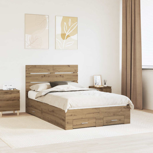 vidaXL Bed Frame with Drawer Artisan Oak 120 x 190 cm Engineered Wood