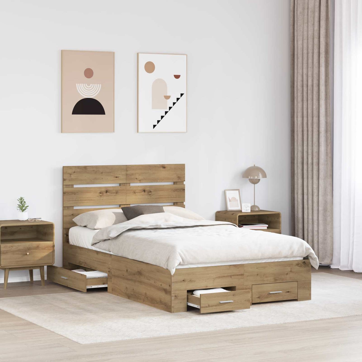 vidaXL Bed Frame with Drawer Artisan Oak 120 x 190 cm Engineered Wood
