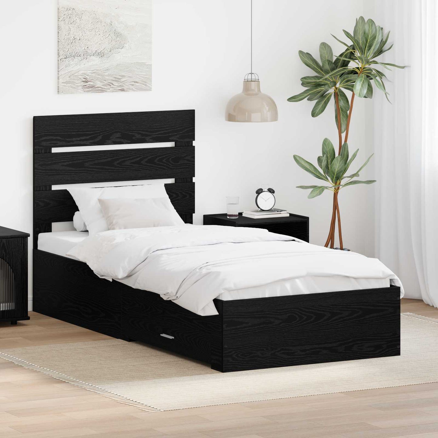 vidaXL Bed Frame with Drawer Black Oak 100 x 200 cm Engineered Wood