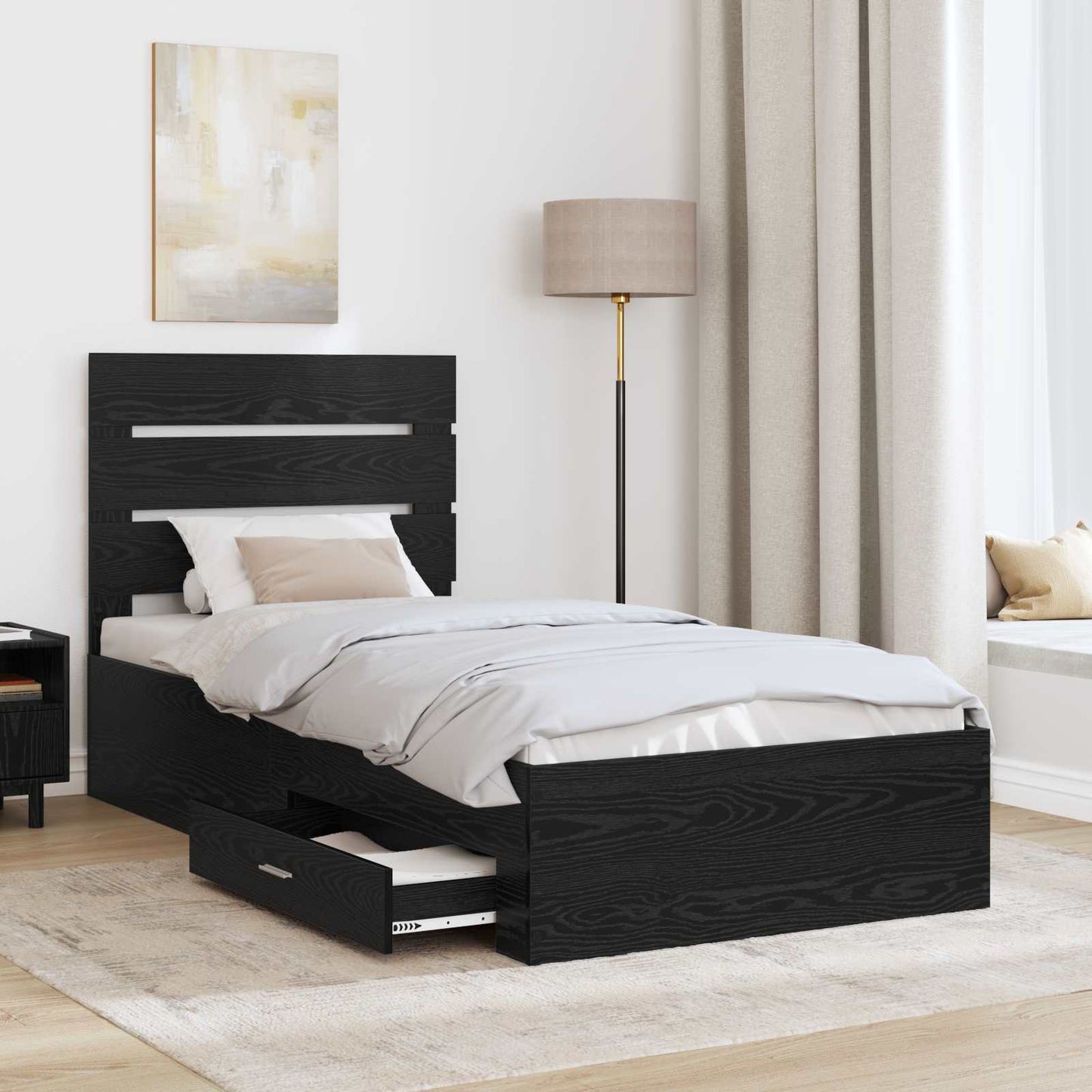 vidaXL Bed Frame with Drawer Black Oak 100 x 200 cm Engineered Wood