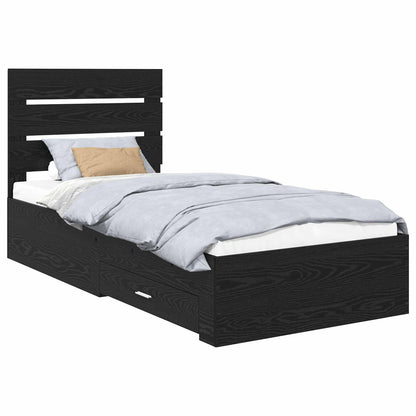 vidaXL Bed Frame with Drawer Black Oak 100 x 200 cm Engineered Wood