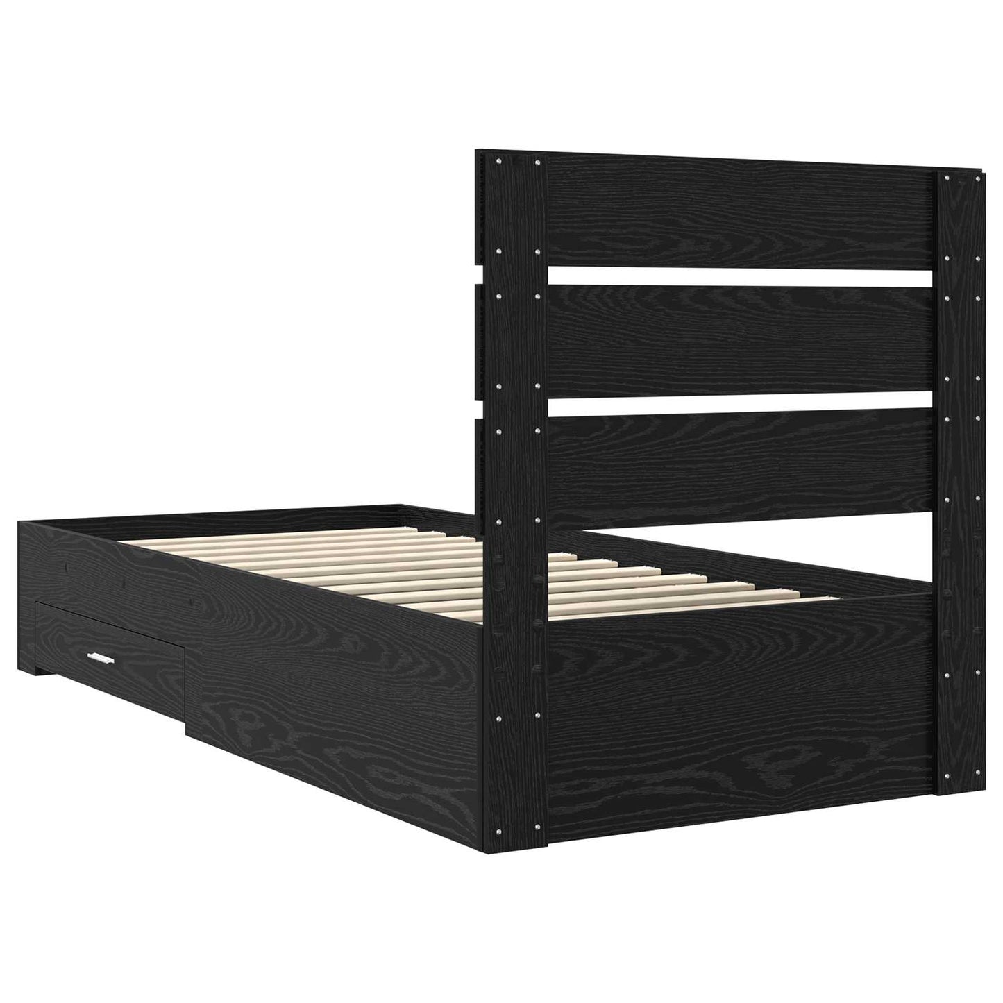 vidaXL Bed Frame with Drawer Black Oak 100 x 200 cm Engineered Wood