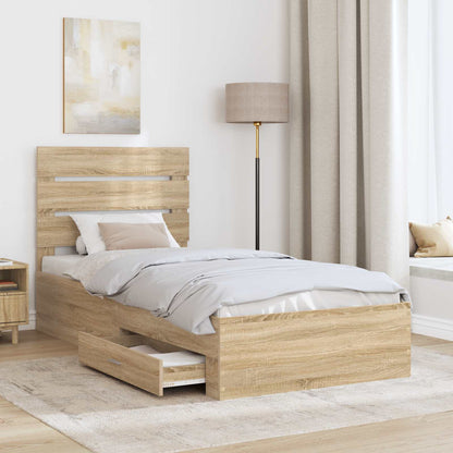 vidaXL Bed Frame with Drawer Sonoma Oak 100 x 200 cm Engineered Wood