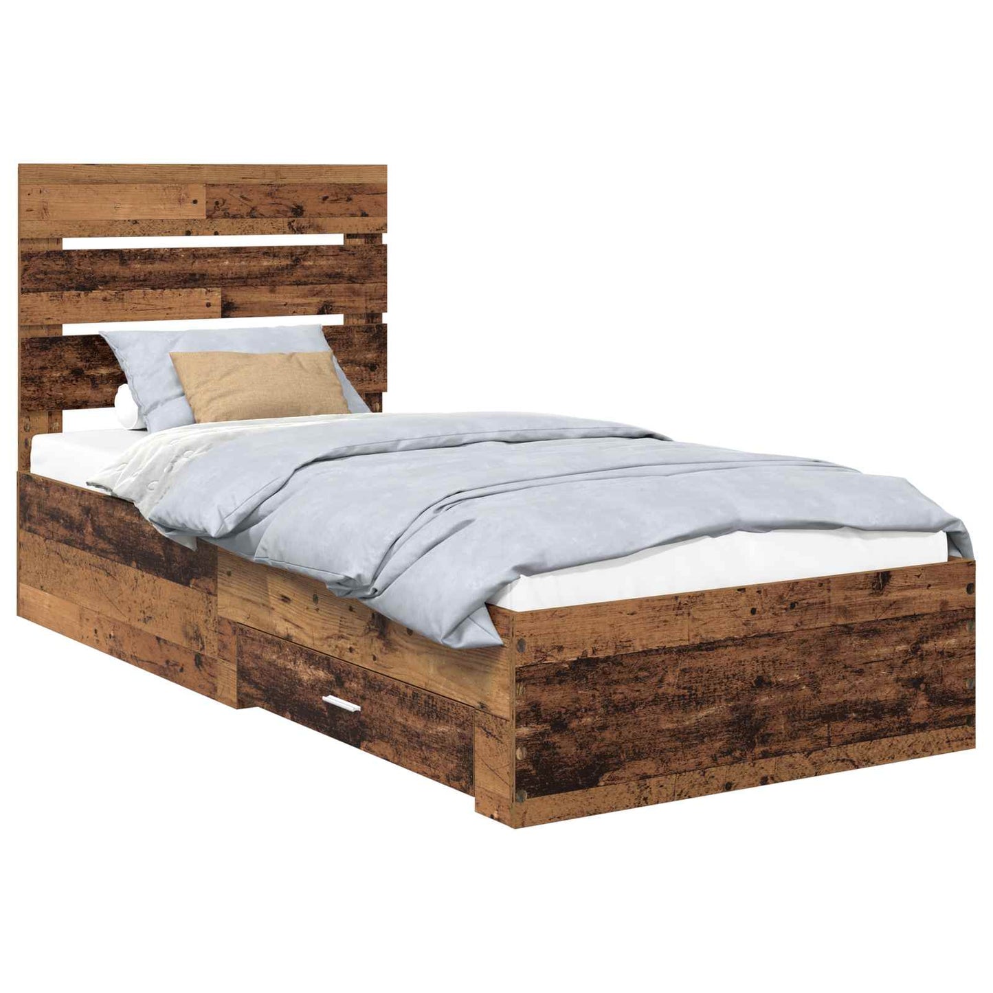 vidaXL Bed Frame with Drawer Old Wood 100 x 200 cm Engineered Wood