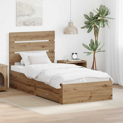 vidaXL Bed Frame with Drawer Artisan Oak 100 x 200 cm Engineered Wood