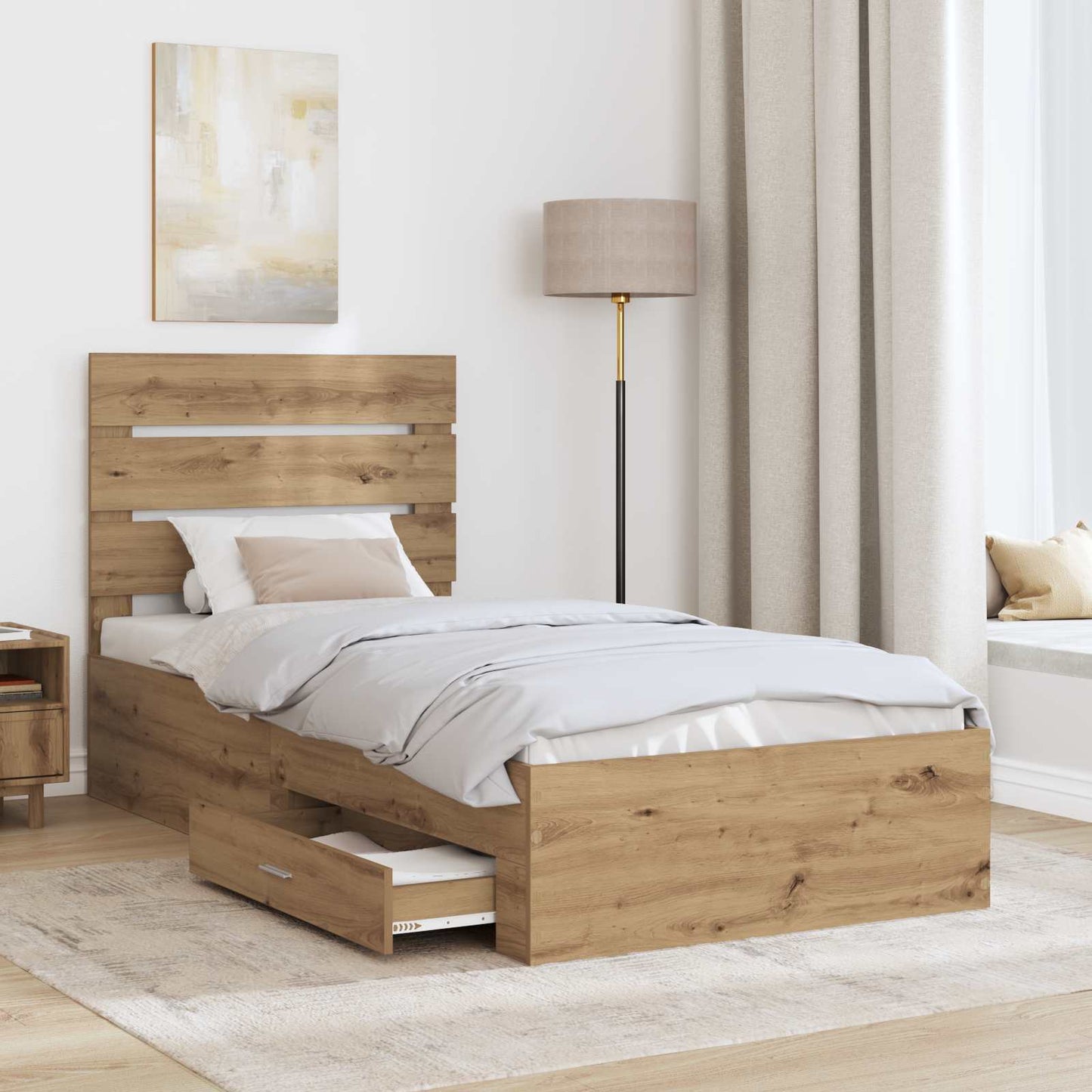 vidaXL Bed Frame with Drawer Artisan Oak 100 x 200 cm Engineered Wood