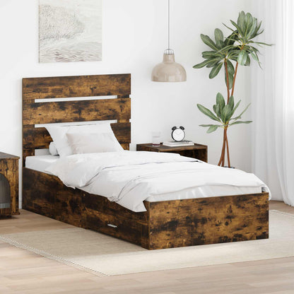 vidaXL Bed Frame with Drawer Smoked Oak 90 x 200 cm Engineered Wood