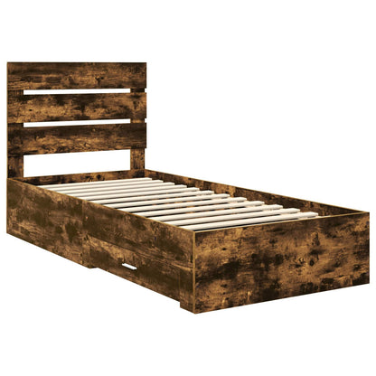 vidaXL Bed Frame with Drawer Smoked Oak 90 x 200 cm Engineered Wood