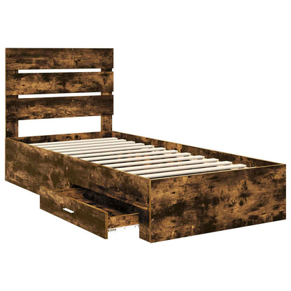 vidaXL Bed Frame with Drawer Smoked Oak 90 x 200 cm Engineered Wood