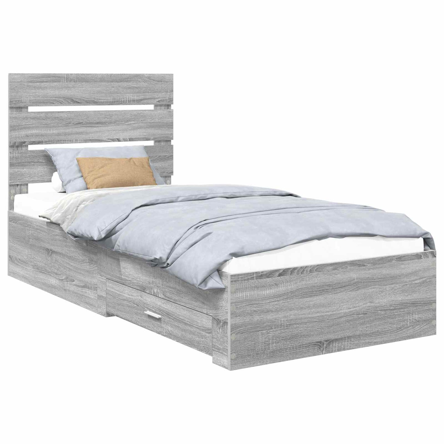 vidaXL Bed Frame with Drawer Grey Sonoma 90 x 200 cm Engineered Wood